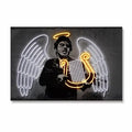Engel der Musik Wandbild mit Neon-Leucht-Effekt und Kopfhoerern