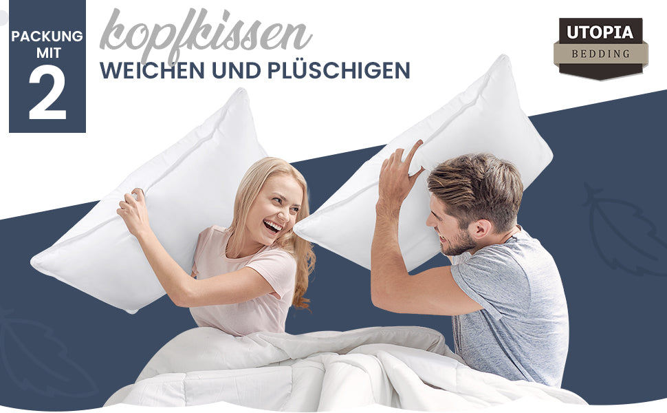 Utopia Bedding Kopfkissen 50 × 70 cm, 2er-Set – Weiß | Geprüfte B-Ware