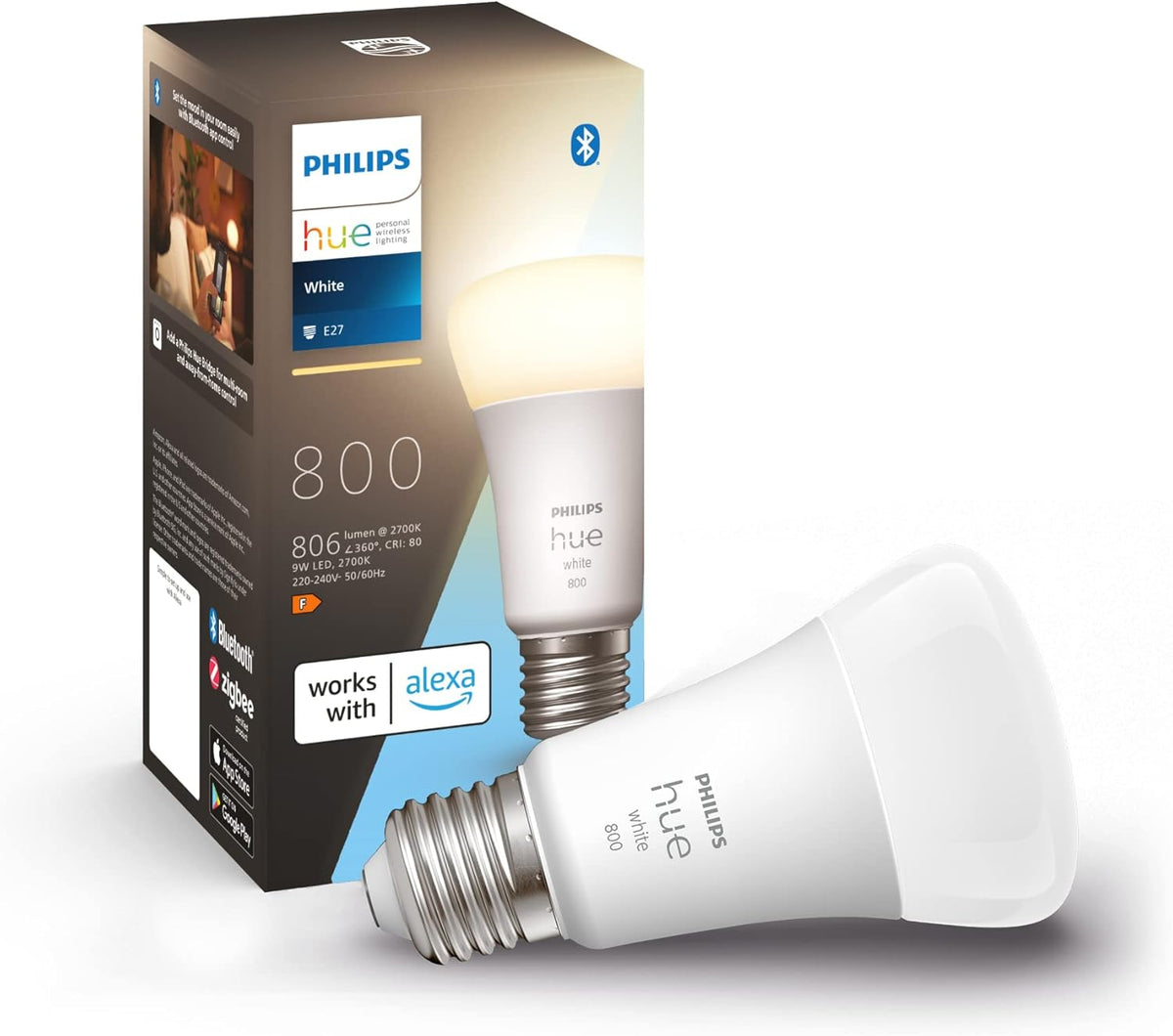 Philips Hue Smart-LED E27, 9 W, 800 lm – warmweiß | Geprüfte B-Ware