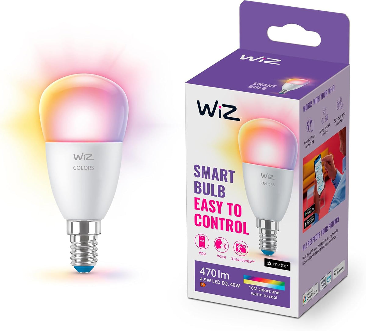 WiZ Smart-LED E14, 4,9 W – Weiß und Farbe | Geprüfte B-Ware
