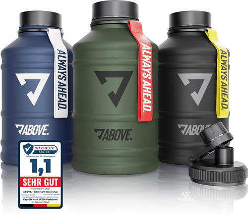 ABOVE Edelstahl-Trinkflasche 2,2 l – BPA-frei, auslaufsicher, 2 Deckel | Geprüfte B-Ware