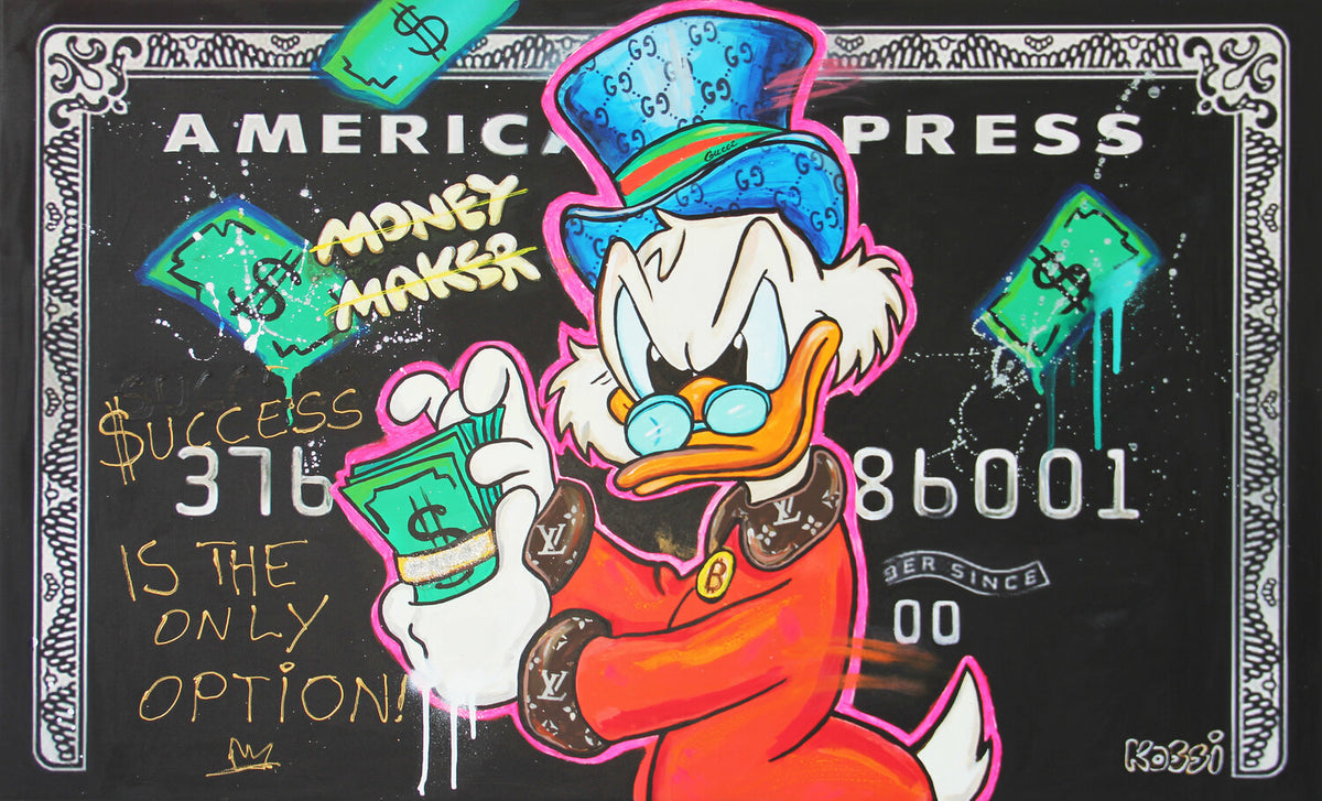 Money Maker Pop-Art Kunstdruck mit Karten- und Comic-Elementen im Luxus-Stil