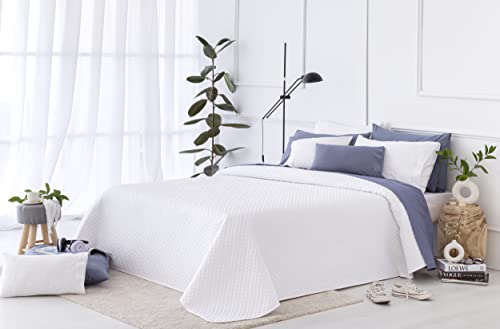 Todocama Tagesdecke Pique, Mikrofaser extra weich, 180x260 cm, Weiss