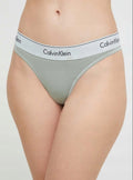 Calvin Klein Damen Tanga S – Grün, Logo-Bund