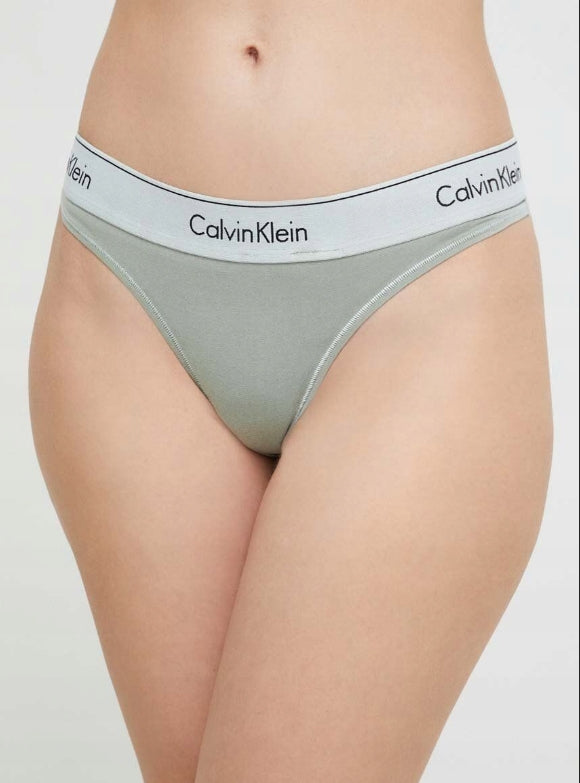 Calvin Klein Damen Tanga S – Grün, Logo-Bund