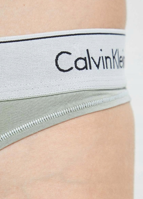 Calvin Klein Damen Tanga S – Grün, Logo-Bund