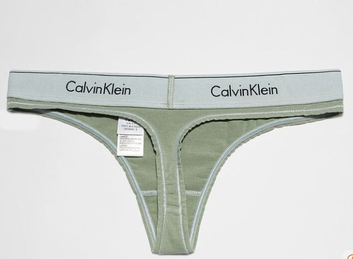 Calvin Klein Damen Tanga S – Grün, Logo-Bund