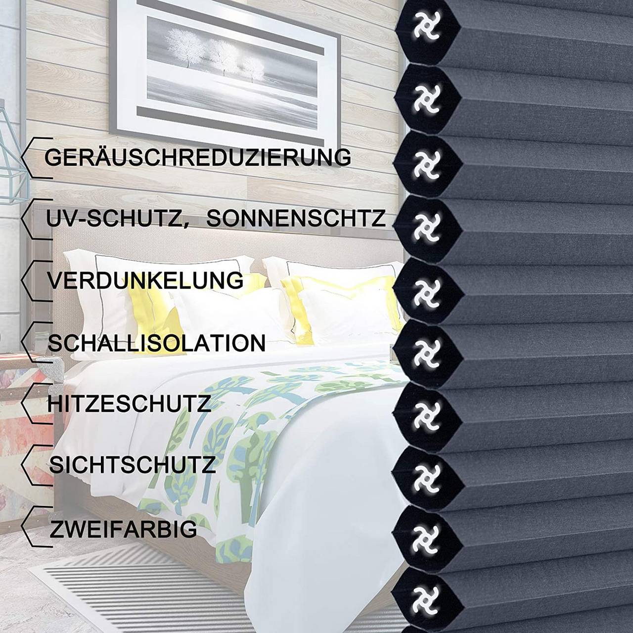 WOLTU Doppelplissee „Day & Night“ ohne Bohren – Waben, blau/weiß – Sonnenschutz & Sichtschutz bei Handelskontor