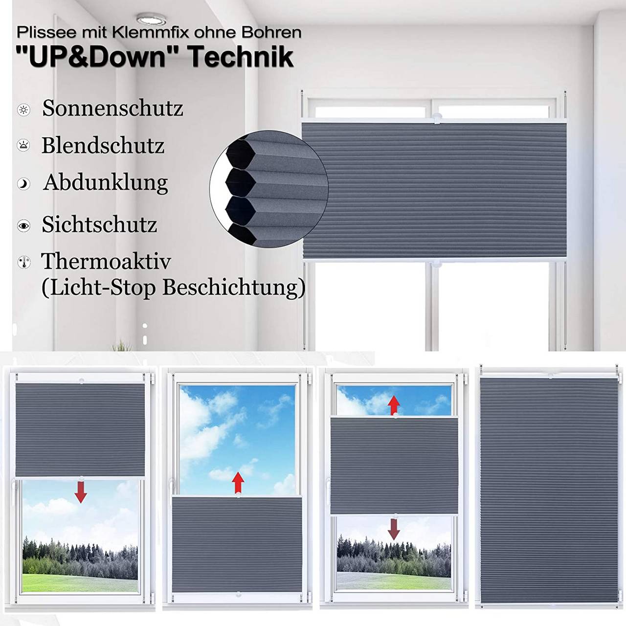 WOLTU Doppelplissee „Day & Night“ ohne Bohren – Waben, blau/weiß – Sonnenschutz & Sichtschutz bei Handelskontor