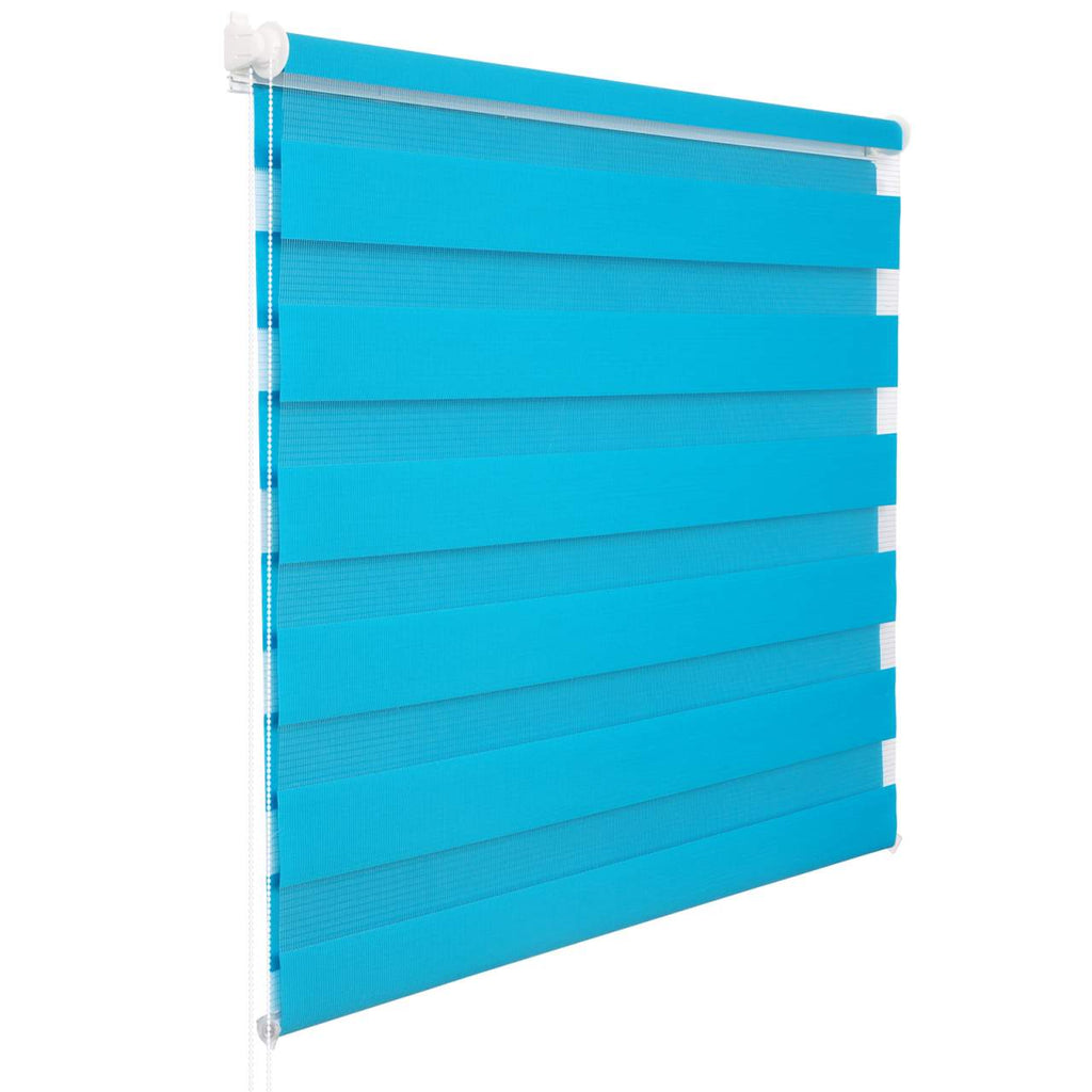 duo-rollo türkis mit transparenten und blickdichten streifen, frontansicht