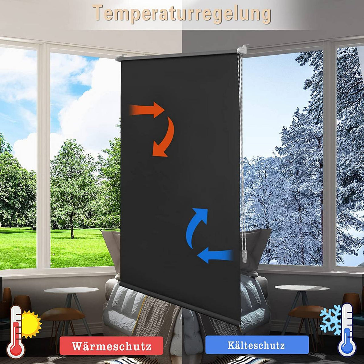 WOLTU Verdunklungsrollo – Schwarz, Thermo & Klemmfix ohne Bohren – Sonnenschutz & Sichtschutz bei Handelskontor