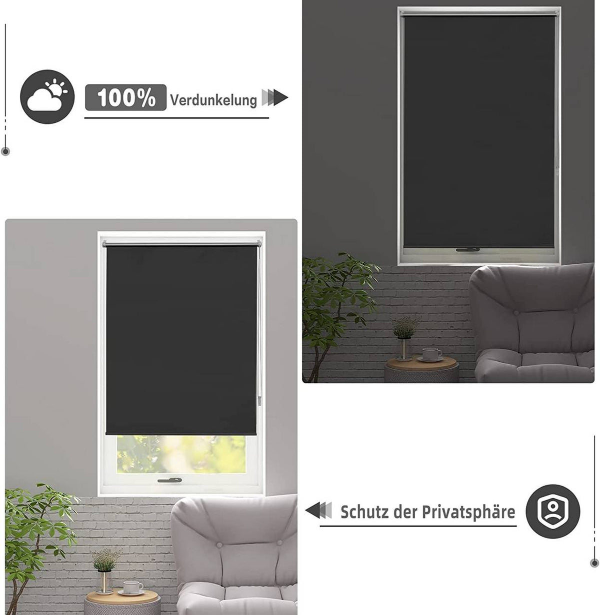 WOLTU Verdunklungsrollo – Schwarz, Thermo & Klemmfix ohne Bohren – Sonnenschutz & Sichtschutz bei Handelskontor