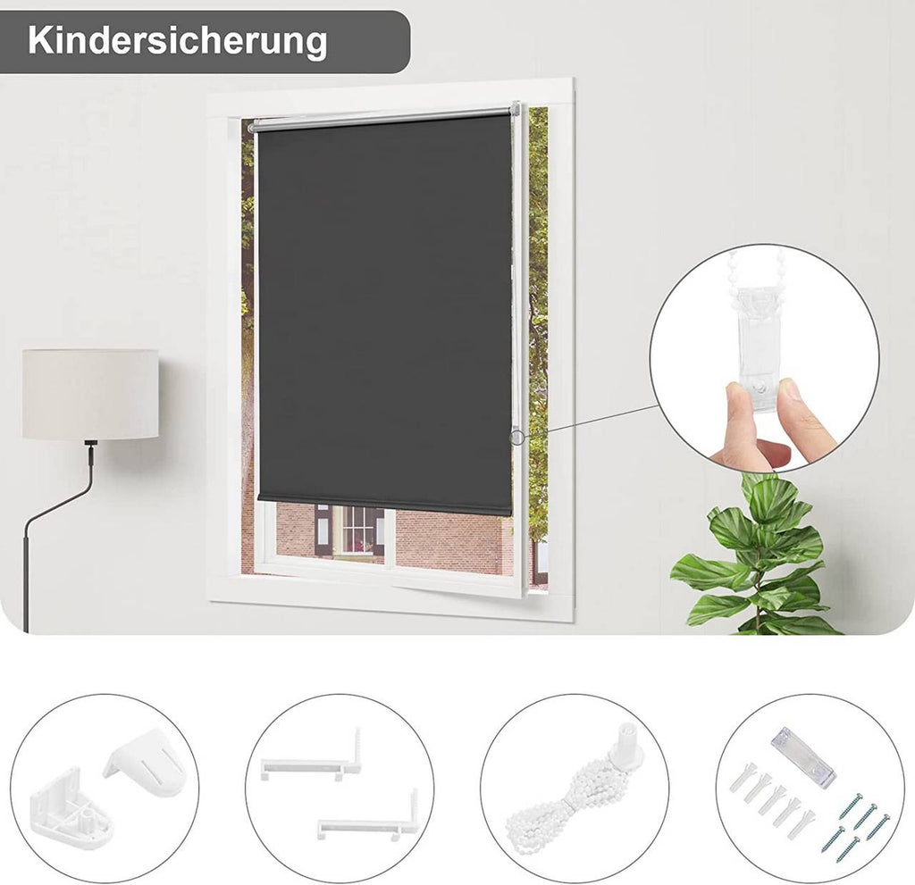WOLTU Verdunklungsrollo – Schwarz, Thermo & Klemmfix ohne Bohren – Sonnenschutz & Sichtschutz bei Handelskontor