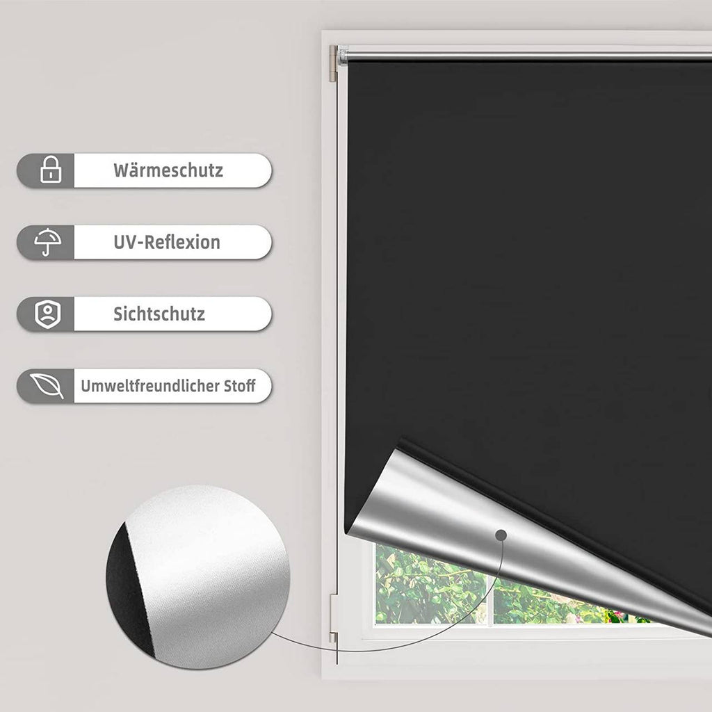 WOLTU Verdunklungsrollo – Schwarz, Thermo & Klemmfix ohne Bohren – Sonnenschutz & Sichtschutz bei Handelskontor