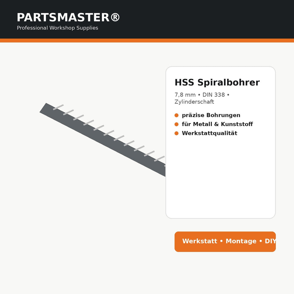 HSS Spiralbohrer 7,8 mm DIN 338 Metallbohrer Infografik Zylinderschaft