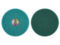Partsmaster Q/C Prep Disc 100mm in der Körnung Fine (Fein). Grüne Vlies-Schleifscheibe mit metallischer Schnellspann-Aufnahme (Quick-Change) inklusive weißer Originalverpackung.