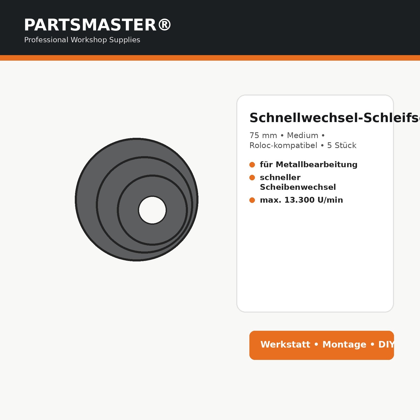 PARTSMASTER Schleifscheiben 75 mm Medium Infografik Roloc kompatibel 5 Stück