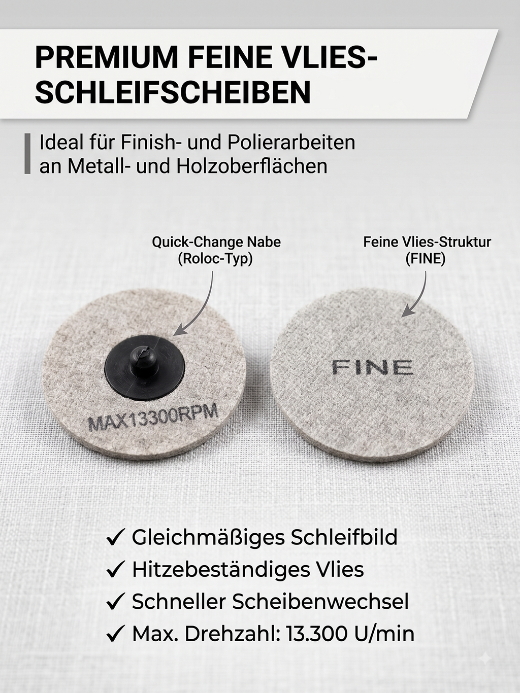 Infografik Premium Feine Vlies-Schleifscheiben 2er Set mit technischen Daten