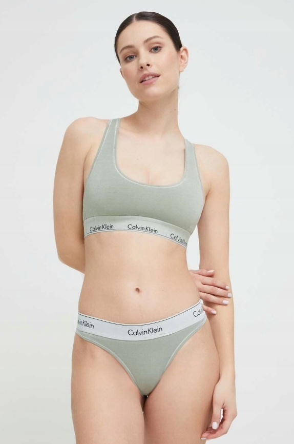 Calvin Klein Damen Tanga S – Grün, Logo-Bund