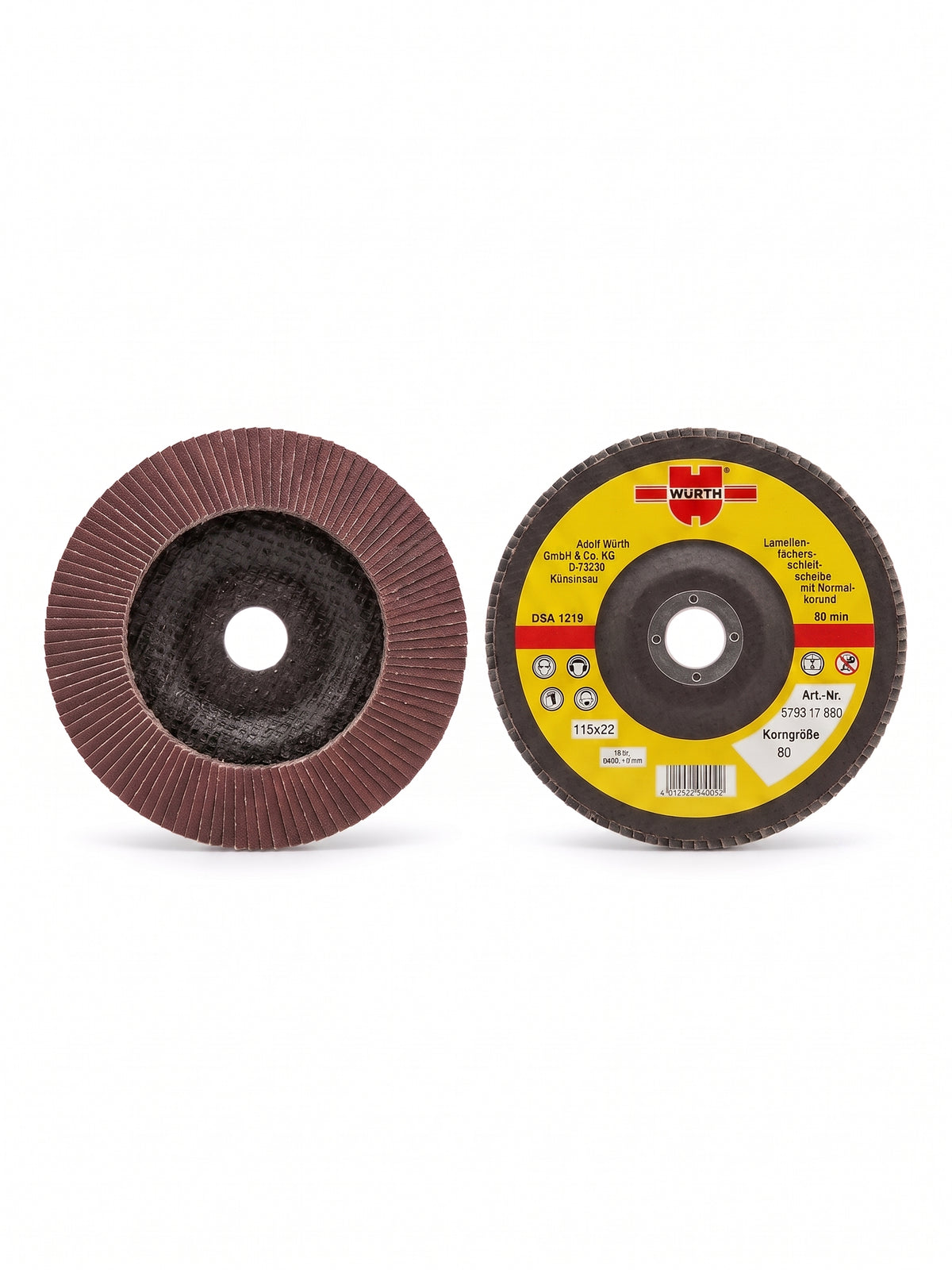 Würth Lamellenfächerschleifscheibe 178mm Korn 80 Normalkorund, Etikett mit Lagerspuren